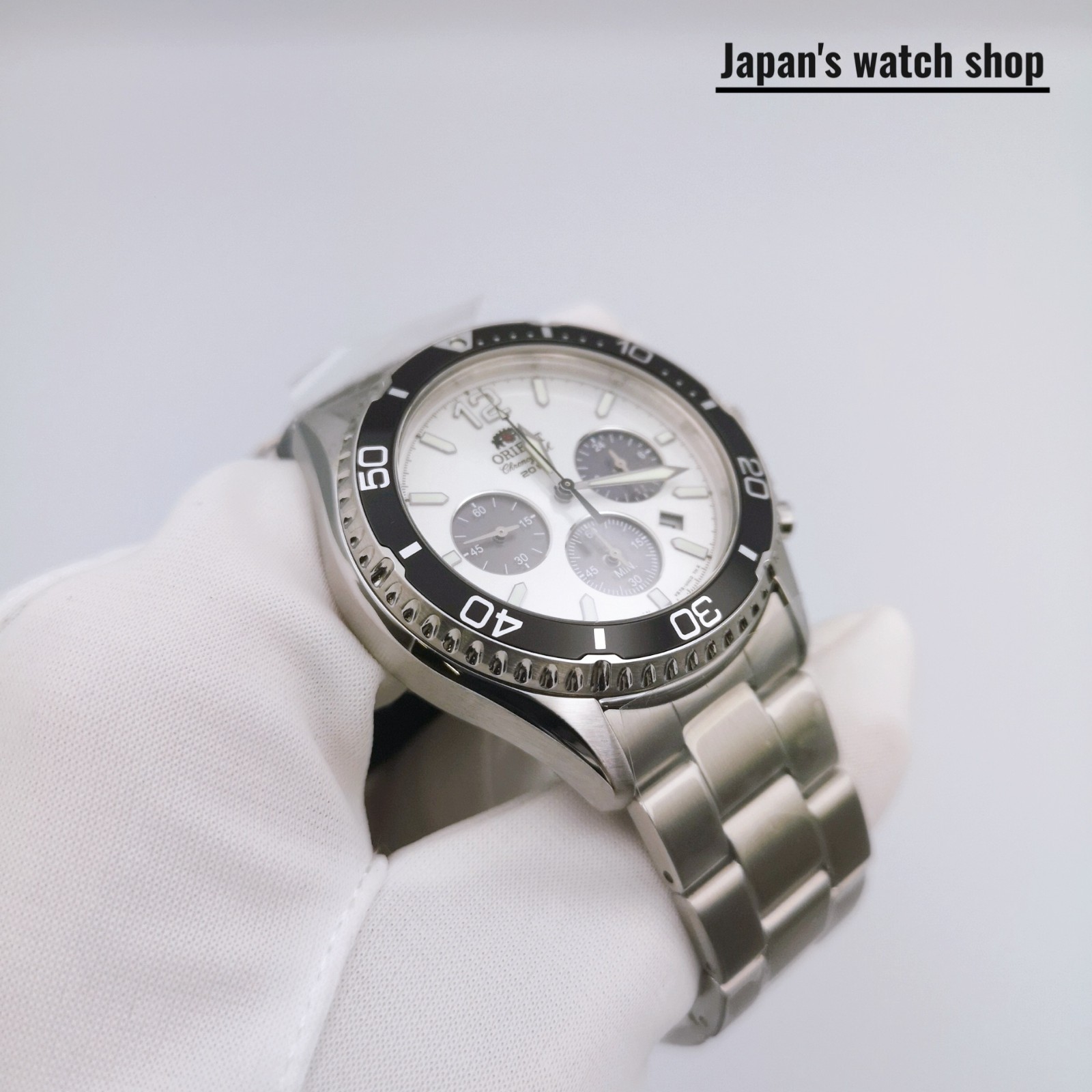 ORIENT Mako RN-TX0203S White Panda Solar Chronograph Men’s Watch New in Box