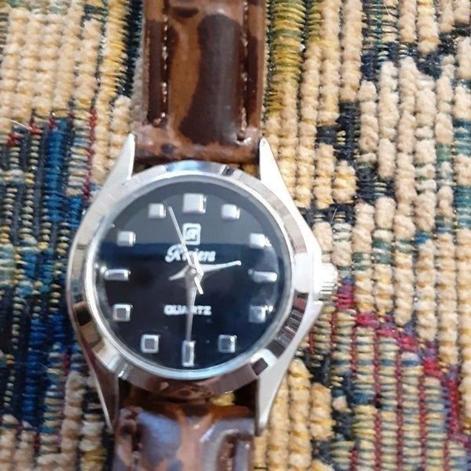 Riviera silver tone women’s wrist watch brown band quartz stainless steel back