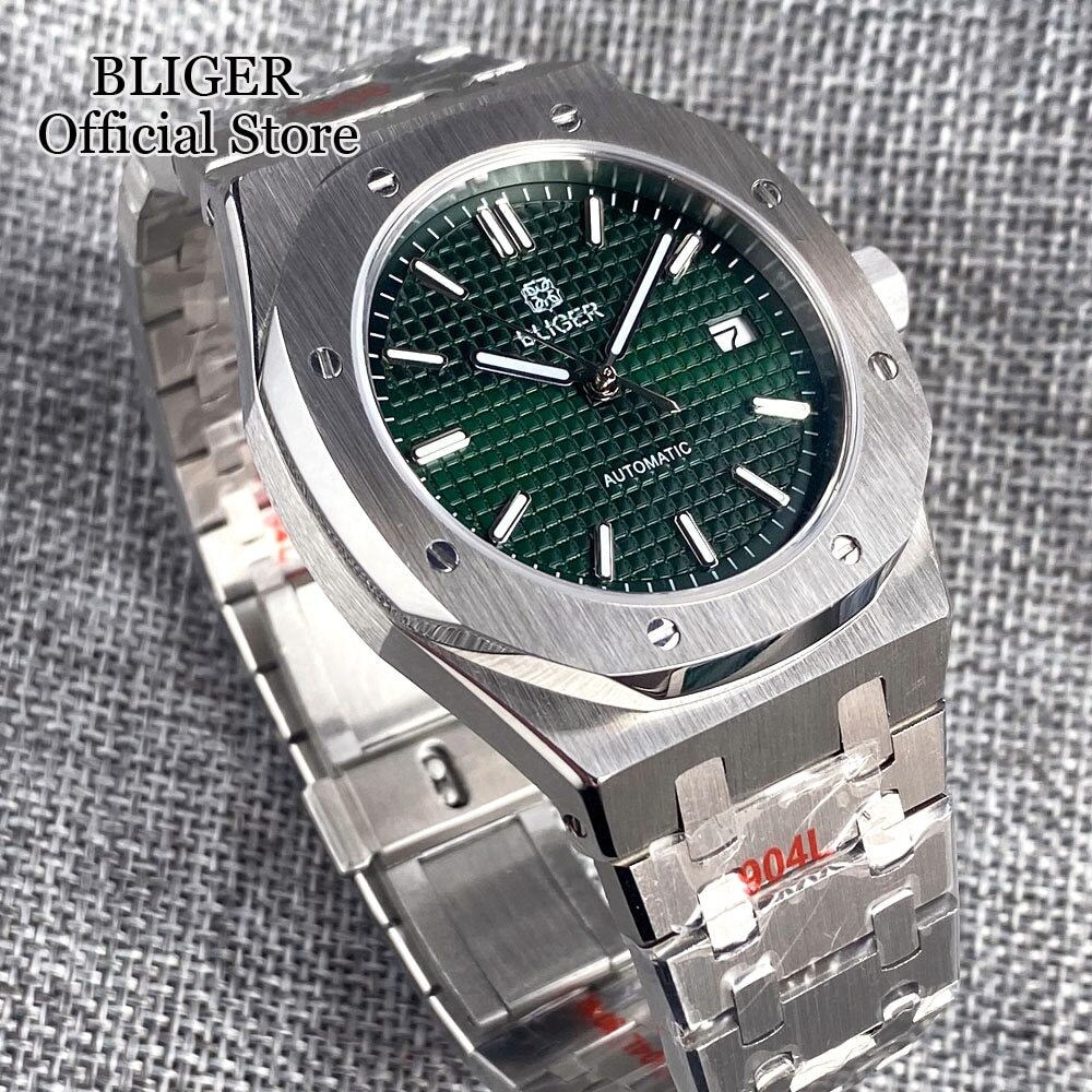 BLIGER Luxury PVD Black Square Japan NH35 41mm Sapphire Gray Blue Dial Men Watch