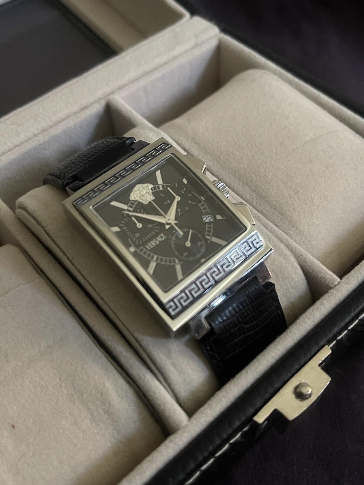 Versace Landmark Tank Original Lizzard Band Rare Classic Chronograph Watch
