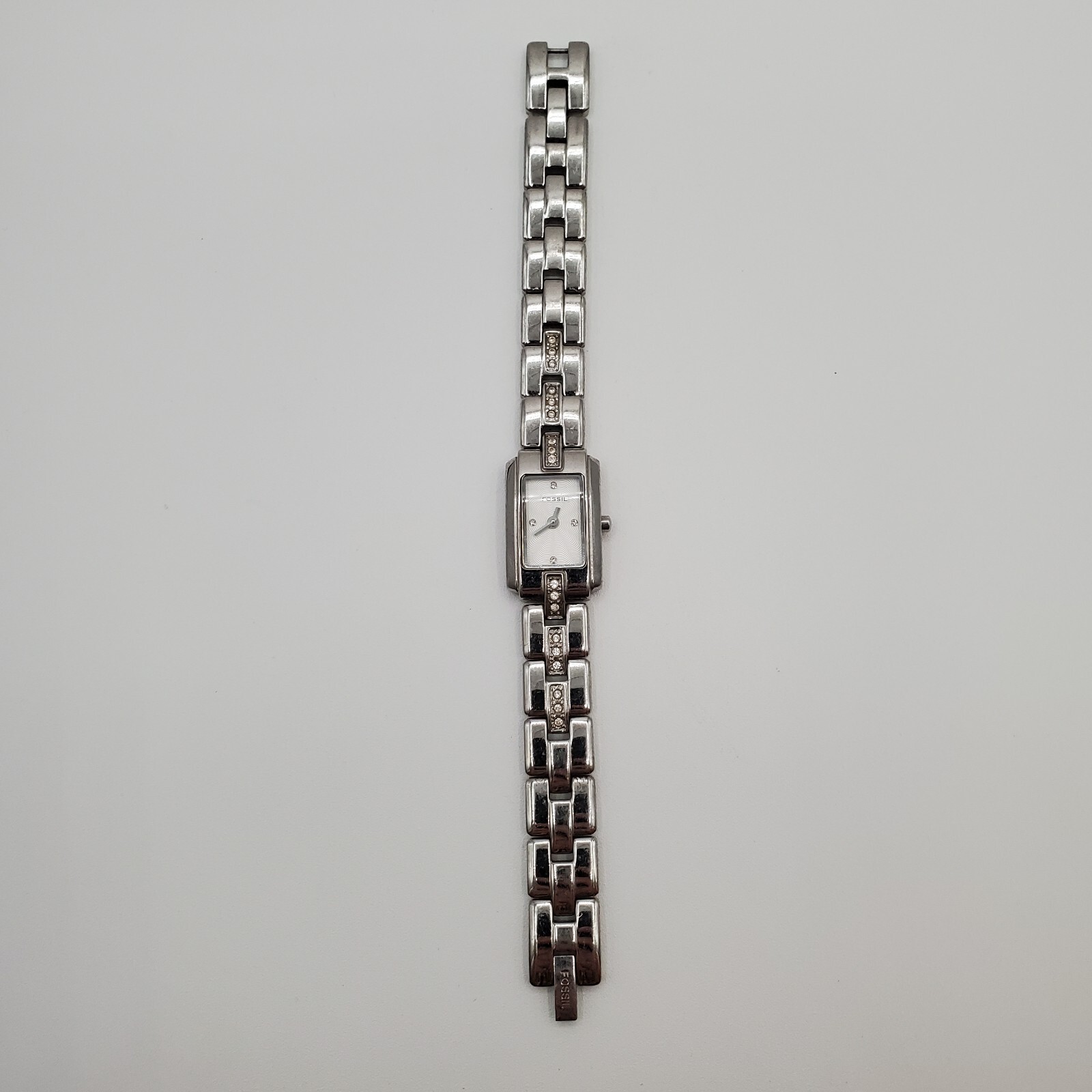 Fossil F2 Womens Watch 6.5in Silver Tone Crystal Band NEEDS BATTERY READ