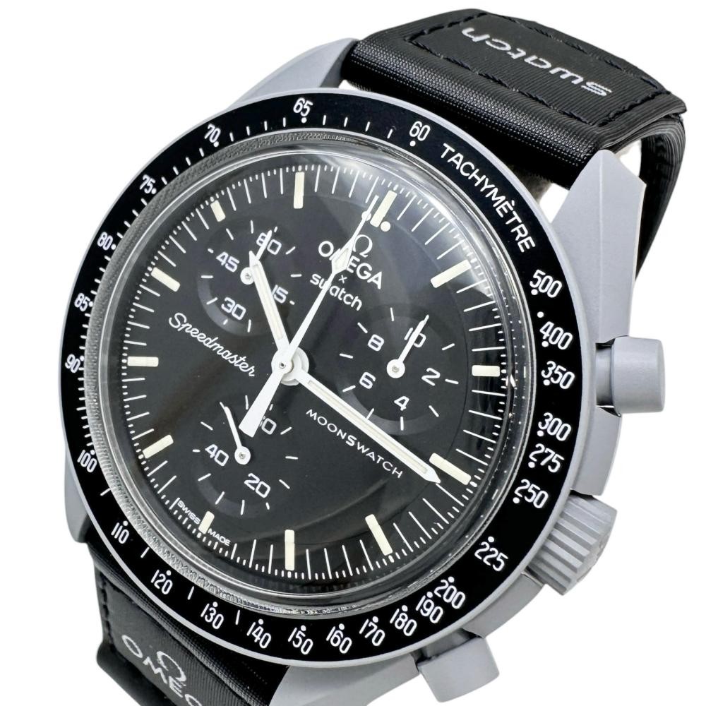Swatch SO33M100 Mission to the Moon Wristwatch Bio Ceramic Black Dial