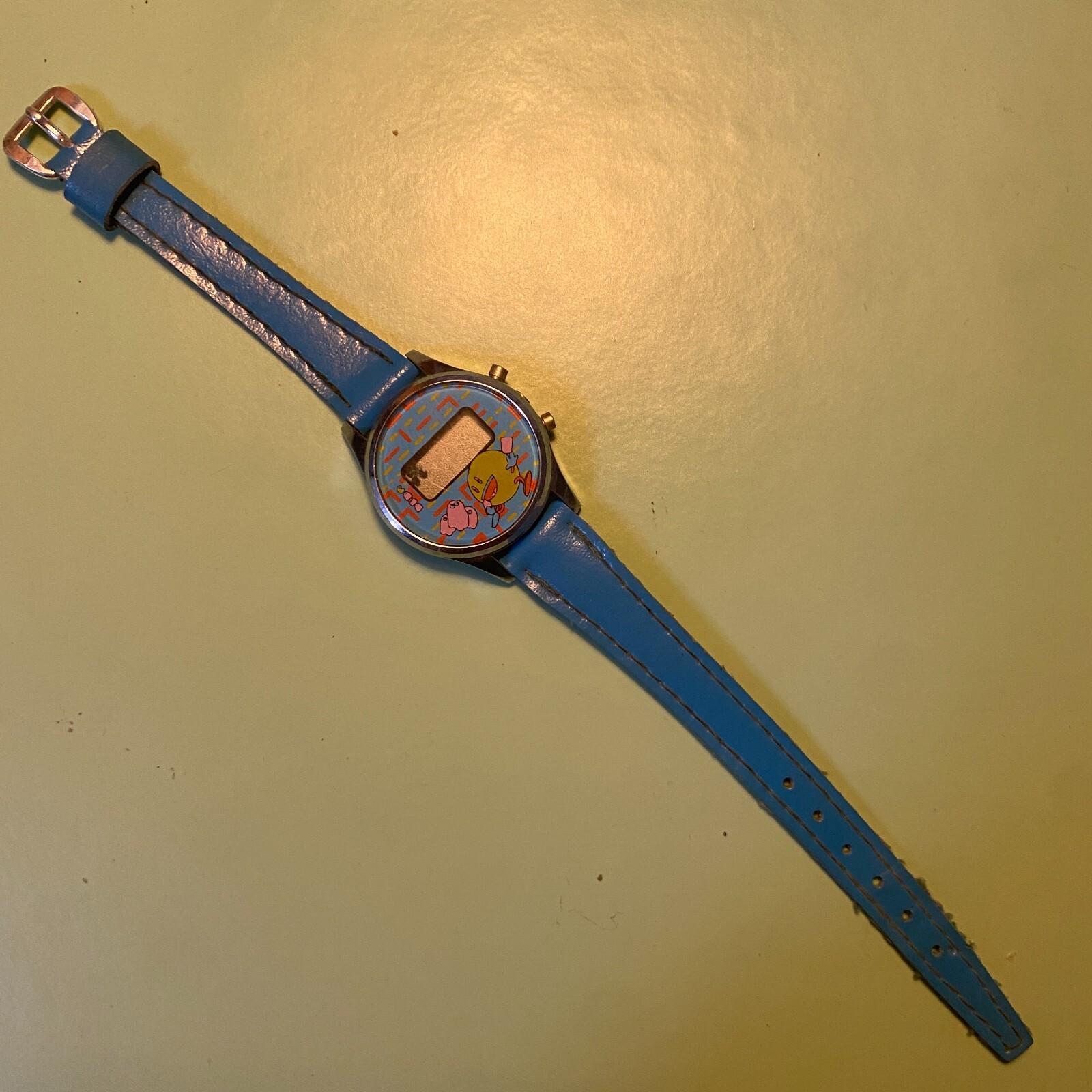 Pac-Man Digital Watch Vintage 1980s Hong Kong Kids Blue Band Rare As Is