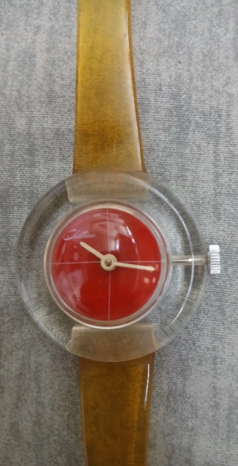 Vintage Chateau Swiss Acrylic Case Watch Red Face Retro 1970s Works Wind Up READ