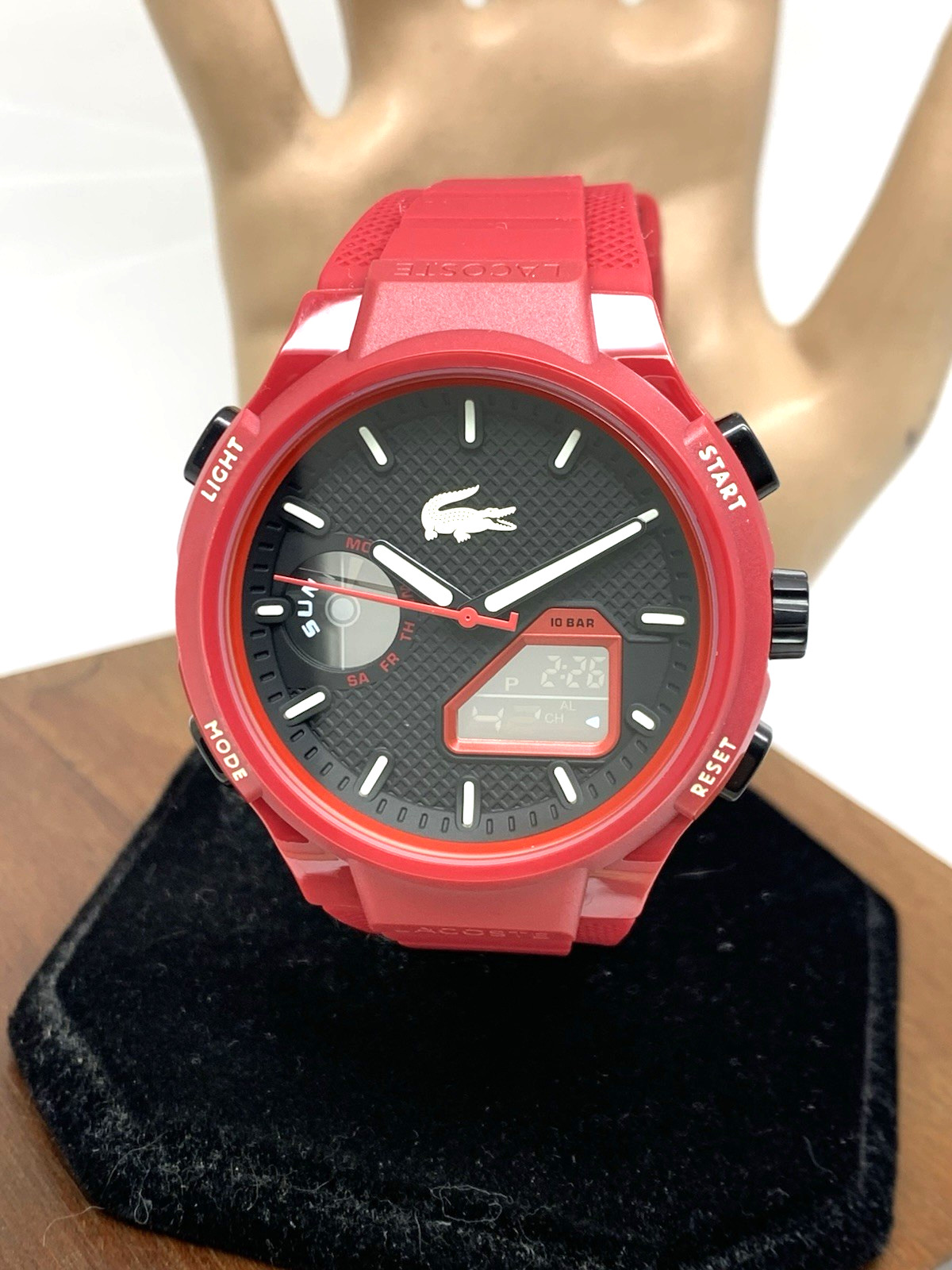 Lacoste Men’s Watch 2011368 Quartz Analog Digital LC33 Red Dial Rubber Band 45mm