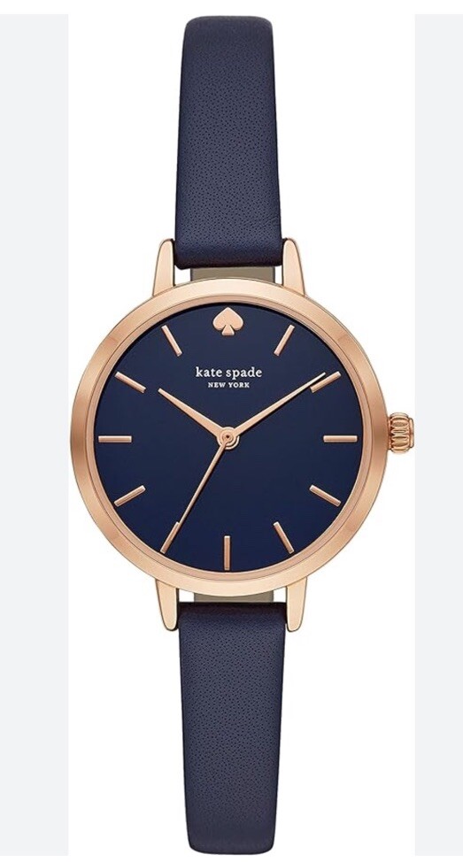 Kate Spade Metro 30mm Rose Gold Case Blue Leather Band Navy Blue Dial Women’s…
