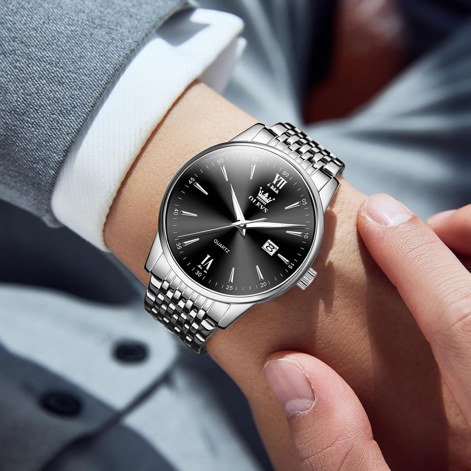 Stylish Stainless Steel Men’s Dress Watch – Waterproof with Luminous Face 41mm