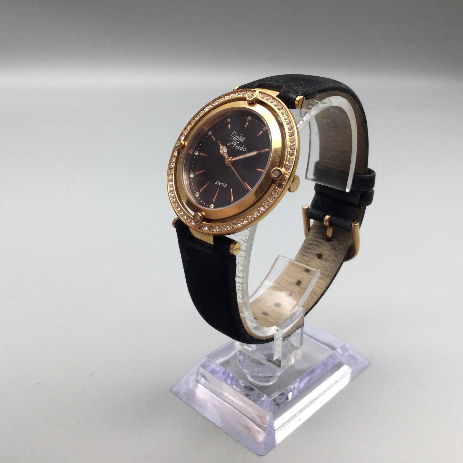 Sophie And Freda Watch Womens 36mm Black Dial Gold Leather Strap New Battery