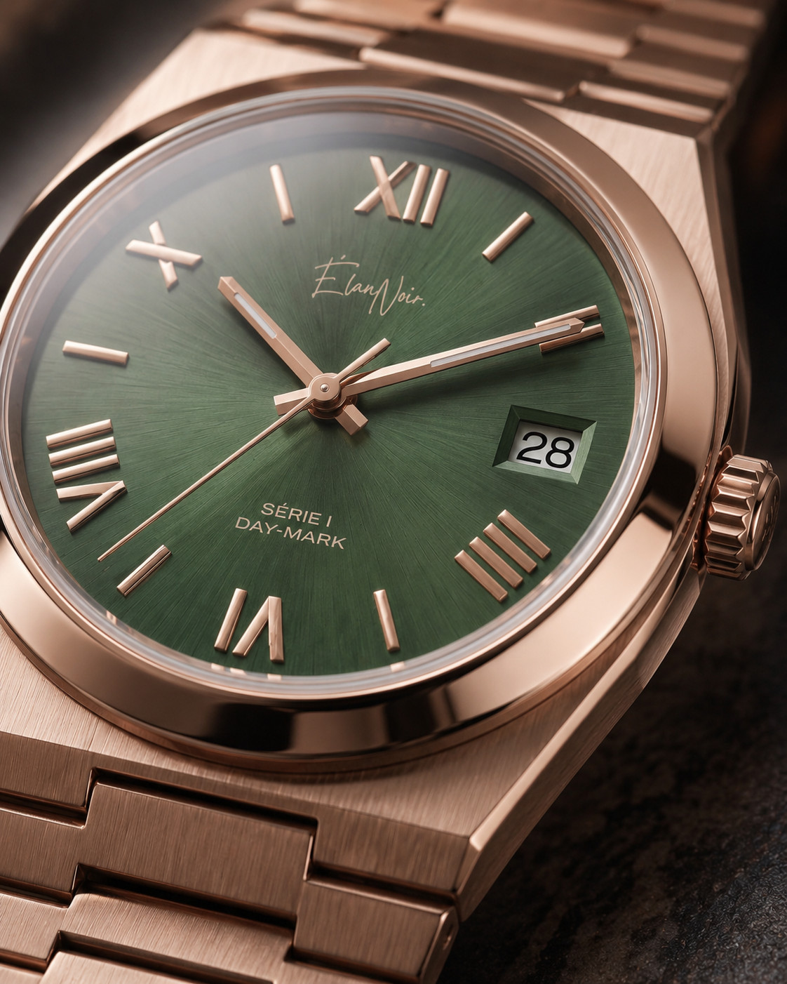 Élan Noir Série I Rose/Green 36mm Automatic NH35 Sapphire Crystal Steel Watch