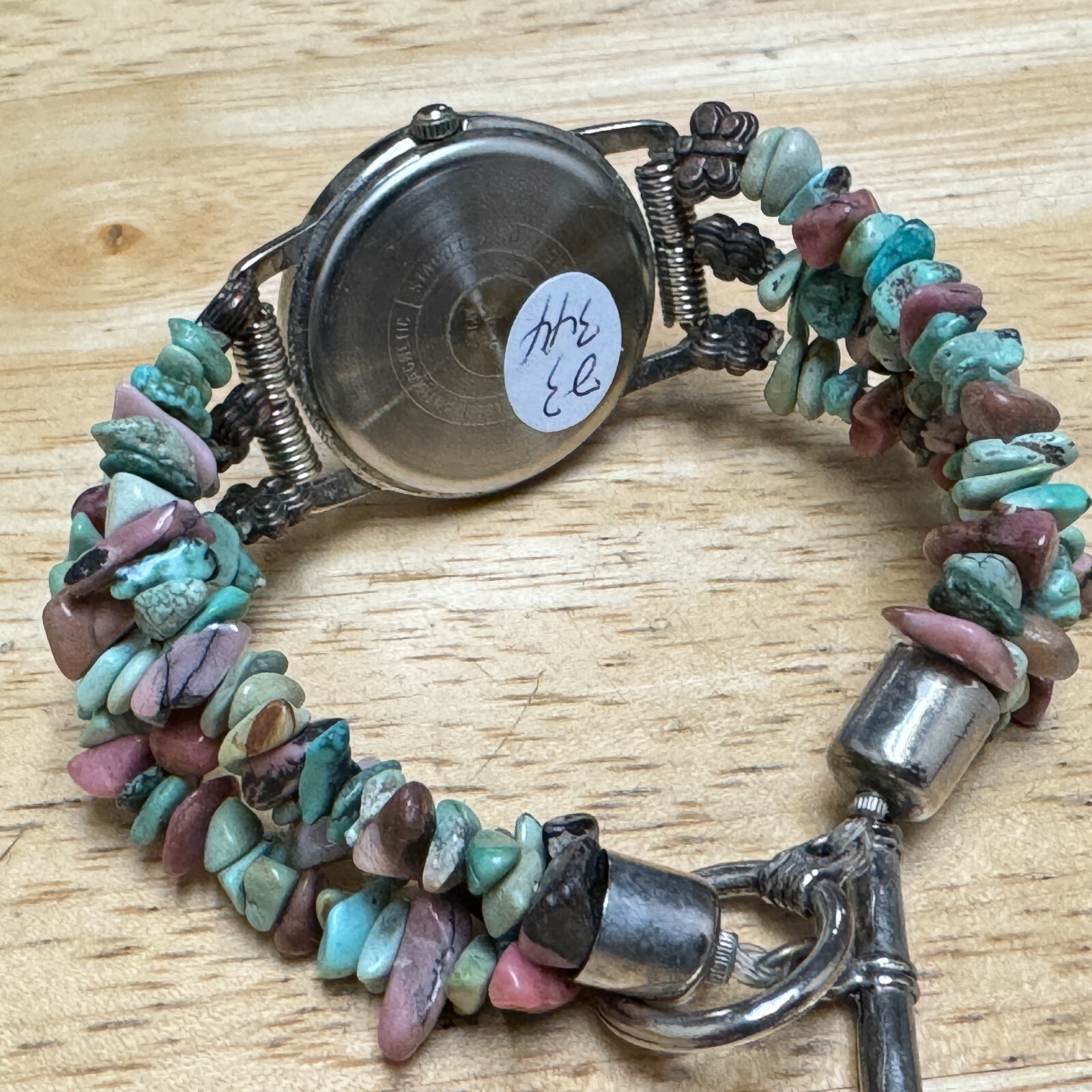 VTG Bonetto Japan Quartz Watch Women Silver Natural Rock Beads Band New Battery