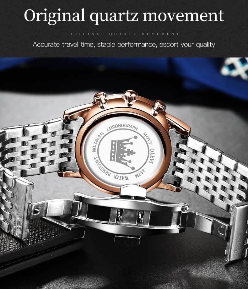 OLEVS 2869 Fashion Wrist Casual Quartz Luminous Multifunctional Business Watch