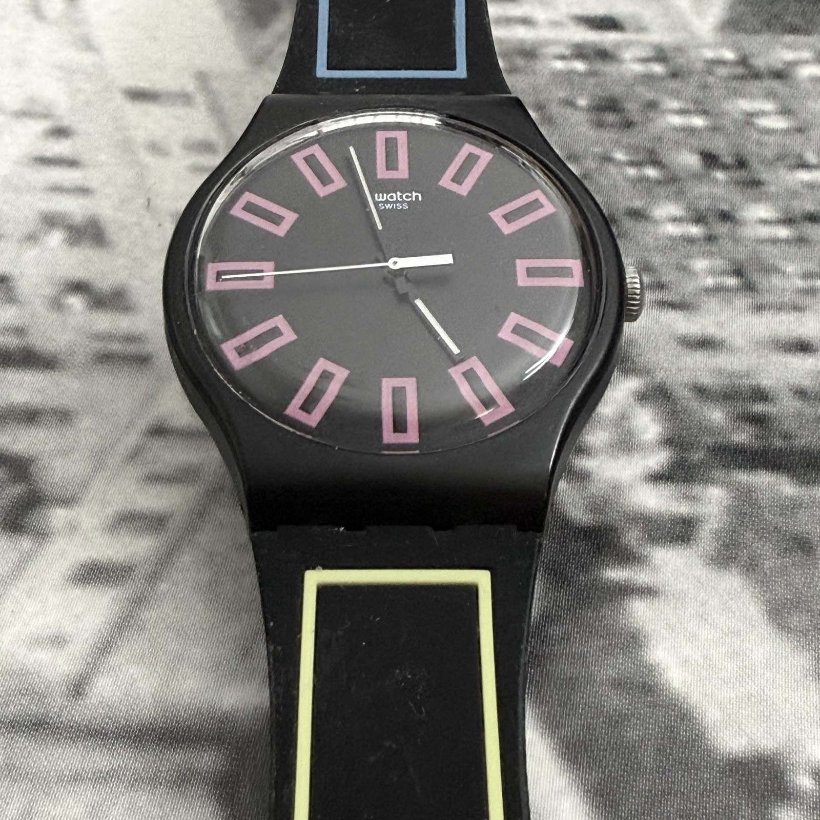 Swatch Watch | Around the Strap | Glow in the Dark Dial | Yellow/Blue/Pink