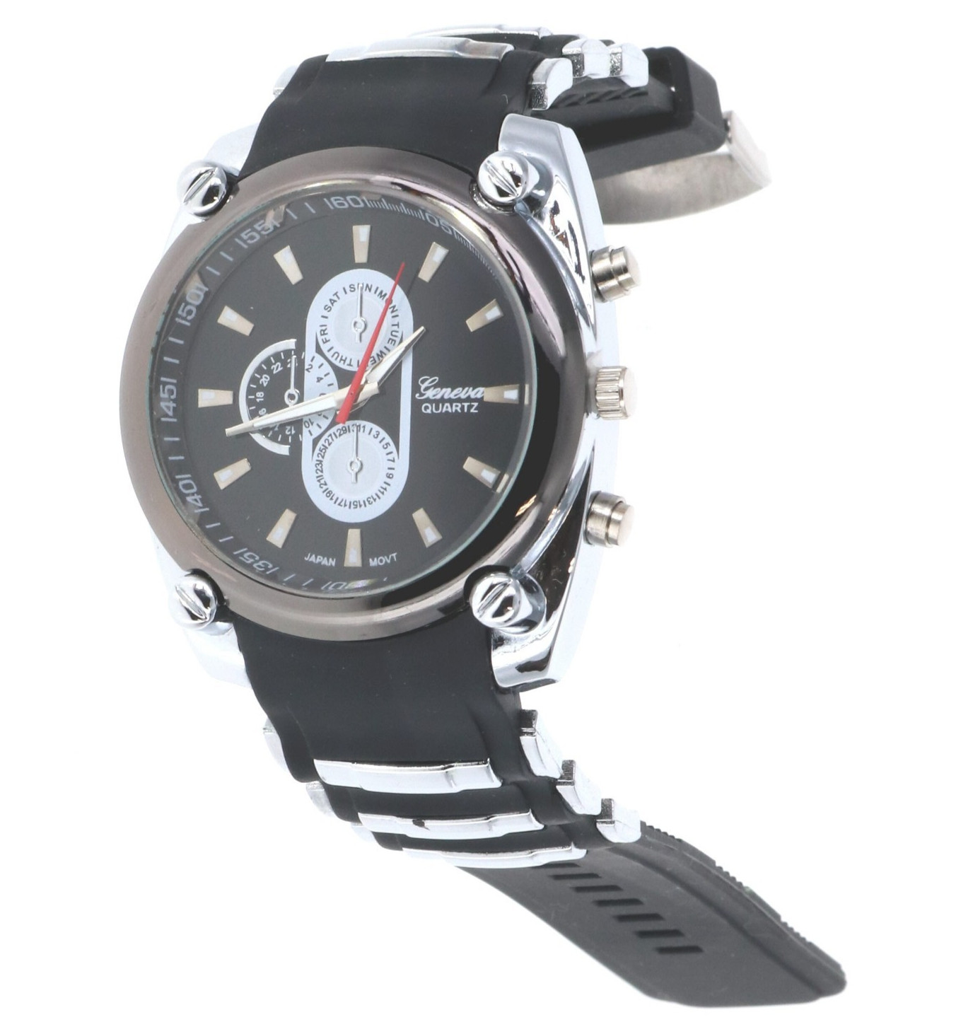 46.5mm Oversized Men’s Quartz Watch with Black Silicone Bullet Band Black Dial