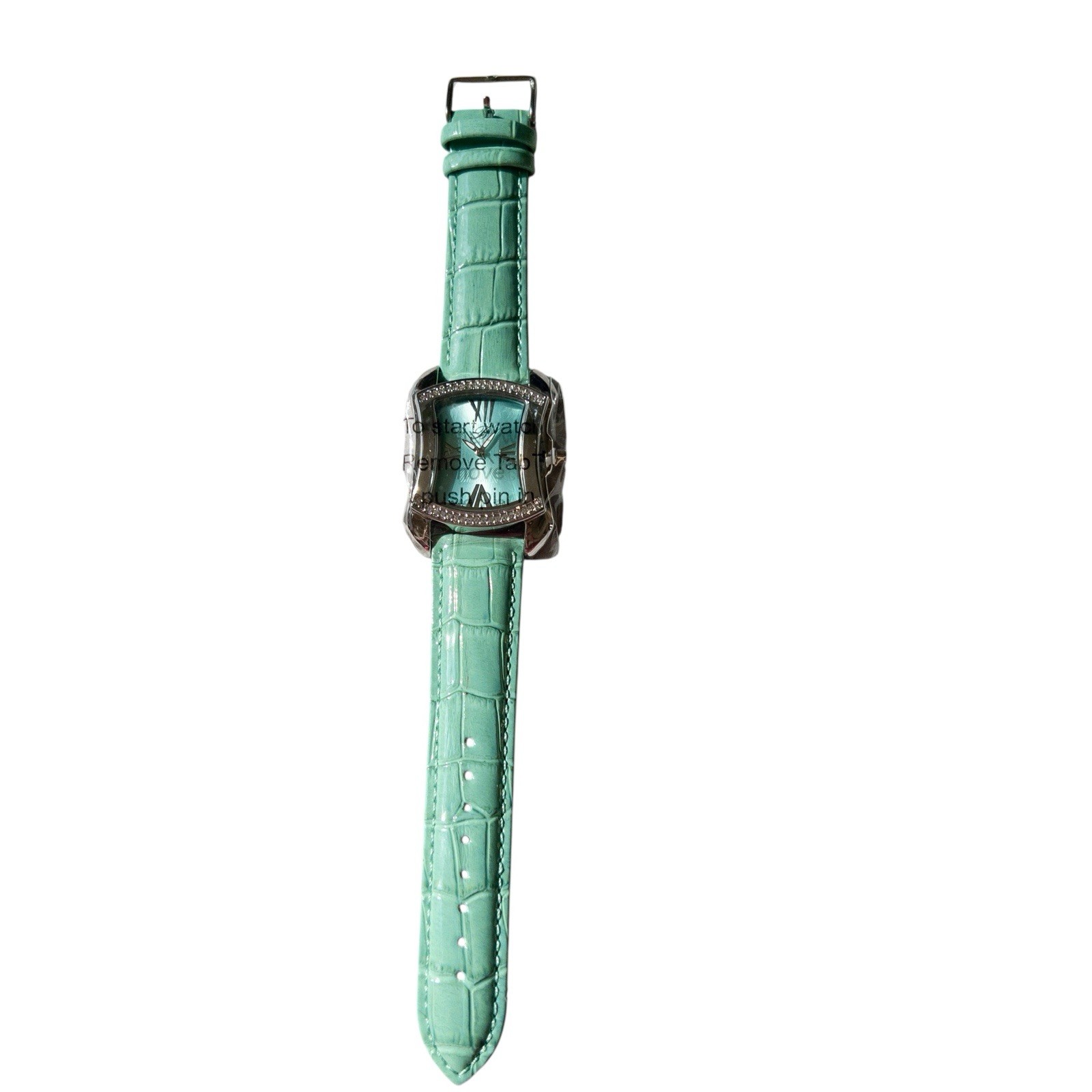 New Burgi Quartz Womens Watch Green Leather Strap Alligator Print 30mm Bling
