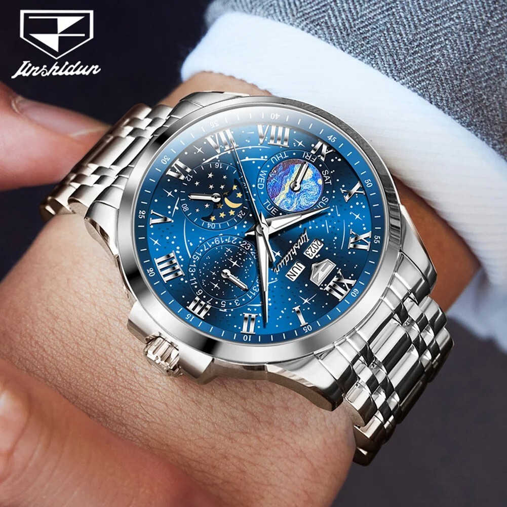 Automatic Mechanical Waterproof Luxury Watch Men Sky Moon Phase Men’s Strap