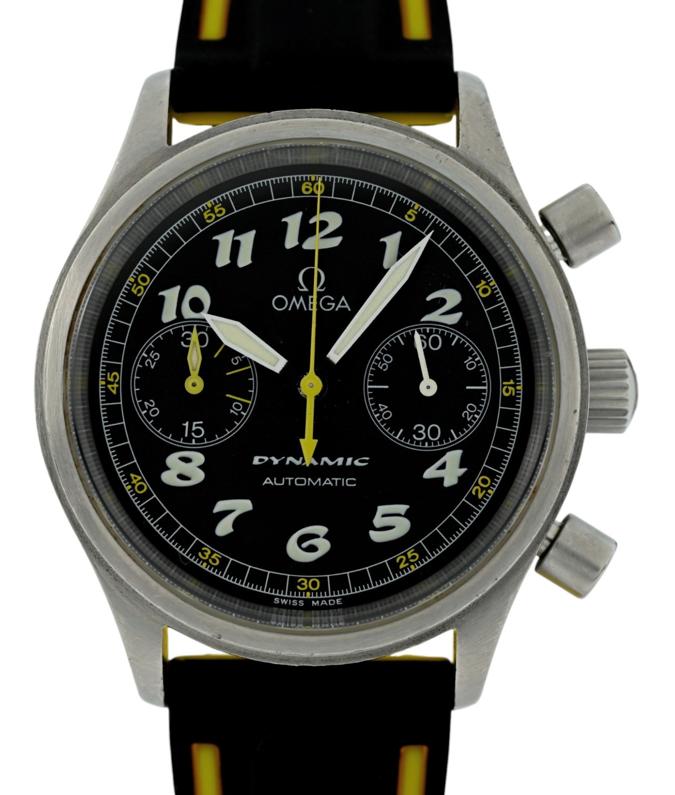 Men’s 38mm Omega Dynamic Chronograph Black/ Yellow Watch on Rubber Ref: 5240.50!