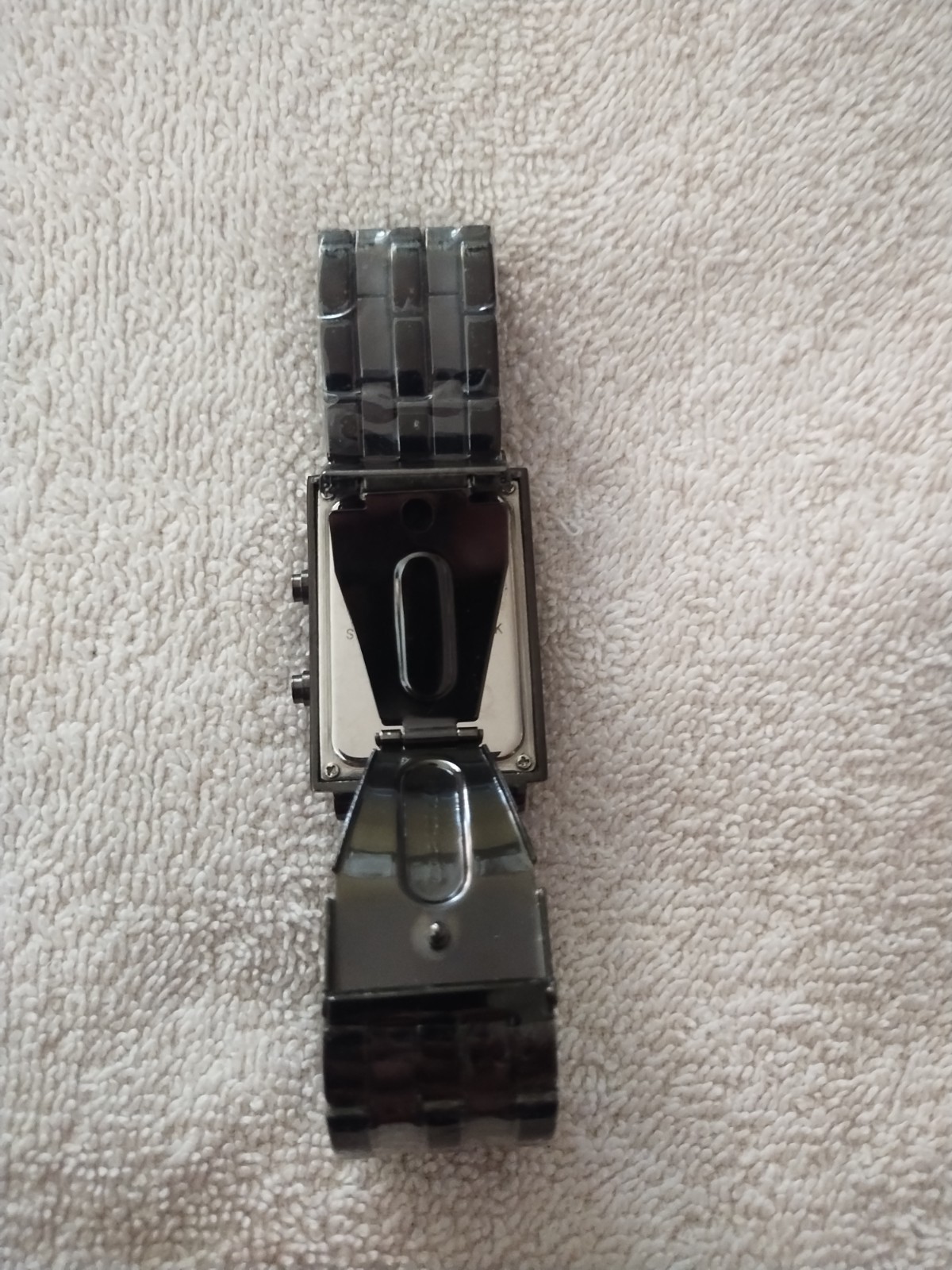 LED Display Digital Wristwatch Black Metal Band Rectangle Polished Case