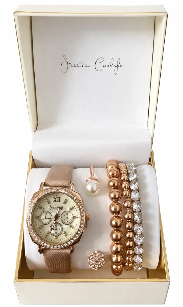 Jessica Carlyle Women’s Rose Gold Crystal Chronograph Watch Stainless Steel Brac