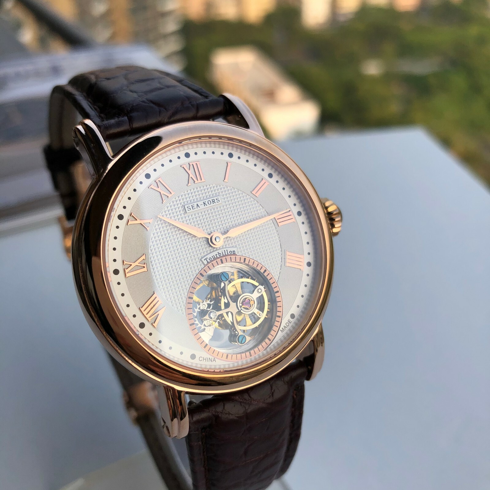 Sugess Seakors Genuine Tourbillon Seagull ST8000 Mechanical Mens Watch SE8000GW