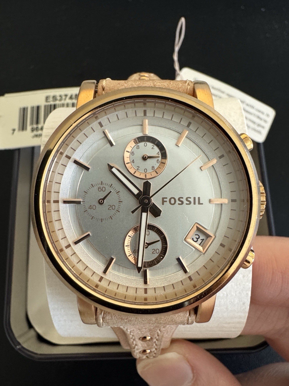 Fossil Original Boyfriend 38mm Rose Gold Watch with Cream Dial – New Battery