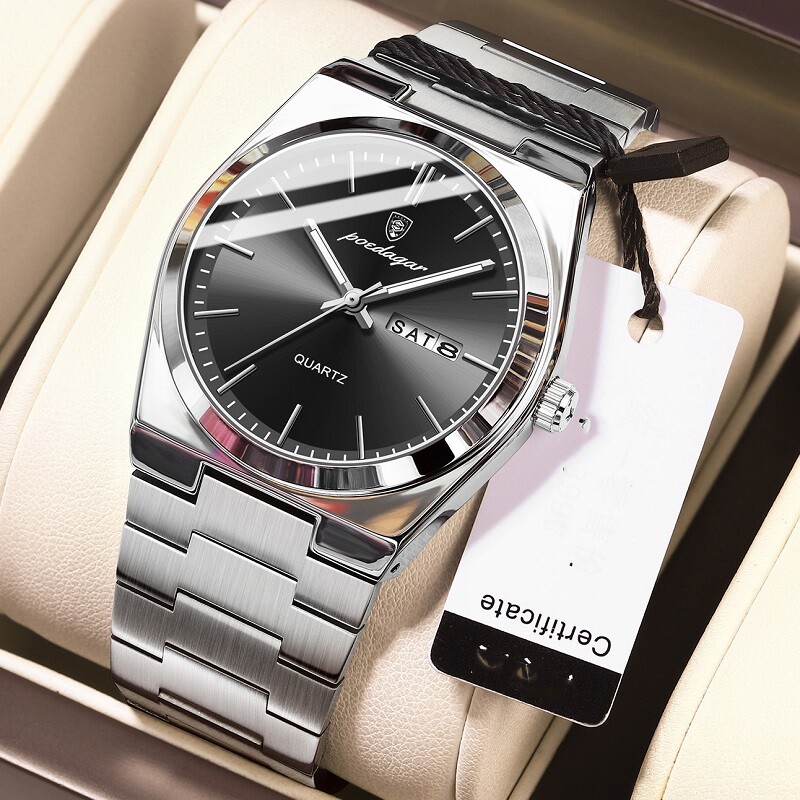 POEDAGAR Fashion Men’s Watch Waterproof Luminous Stainless Quartz Watches