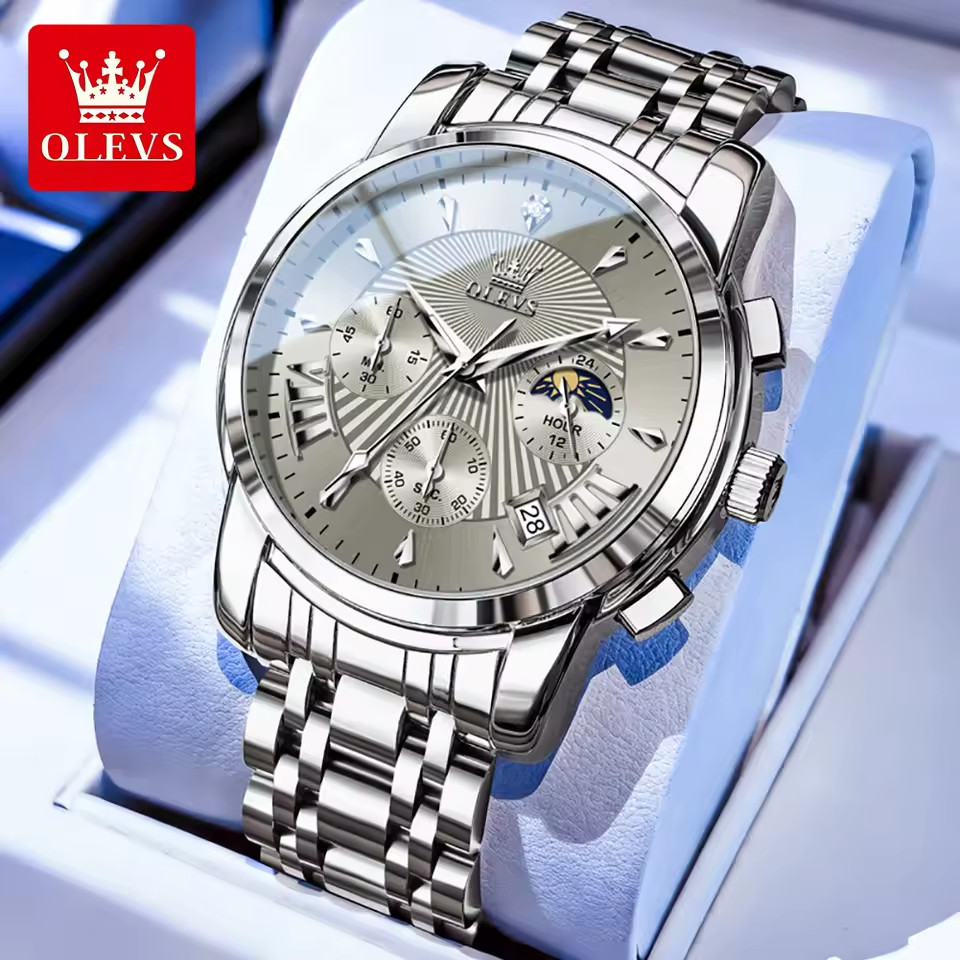 OLEVS 2892 Original Moon Phase Luminous Waterproof Quartz Watch For Men