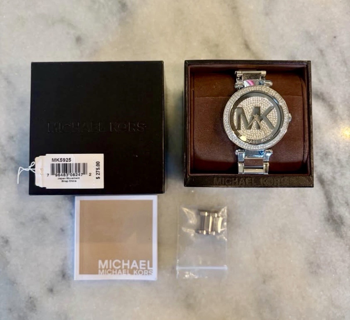 Michael Kors MK5925 Women’s Silver Crystal Parker Watch w/ Box & Extra Links