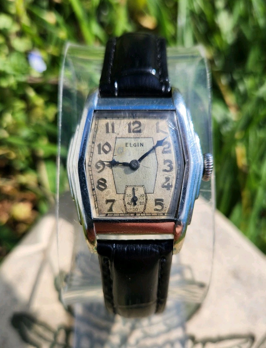 Vtg 1932 Elgin Model 1 Grade 487 Men’s 29mm Stepped Tank Watch Mechanical NICE!!
