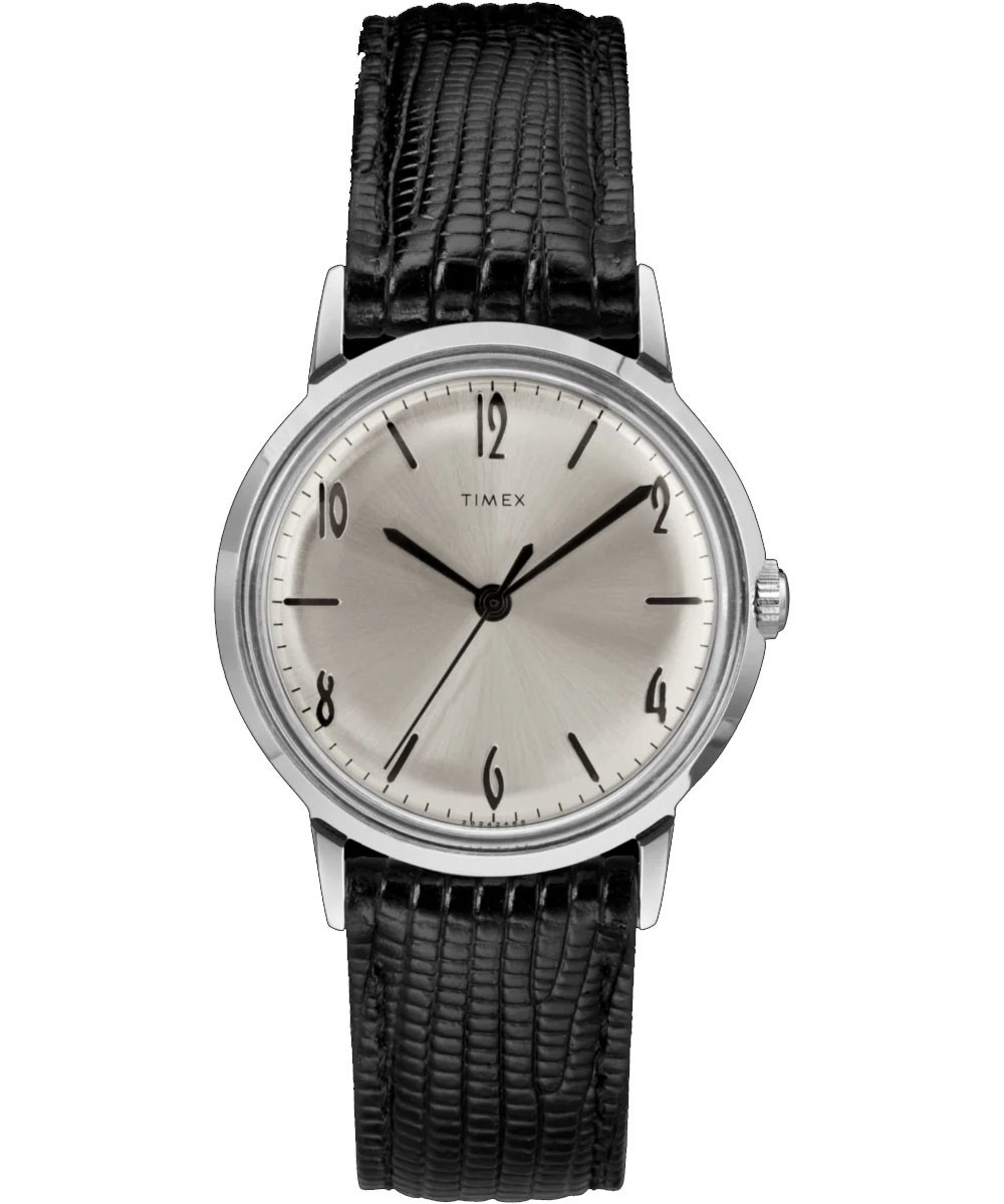 Timex TW2R47900 Men’s Marlin Reissue Leather Band Silver Dial Hand Wind Watch