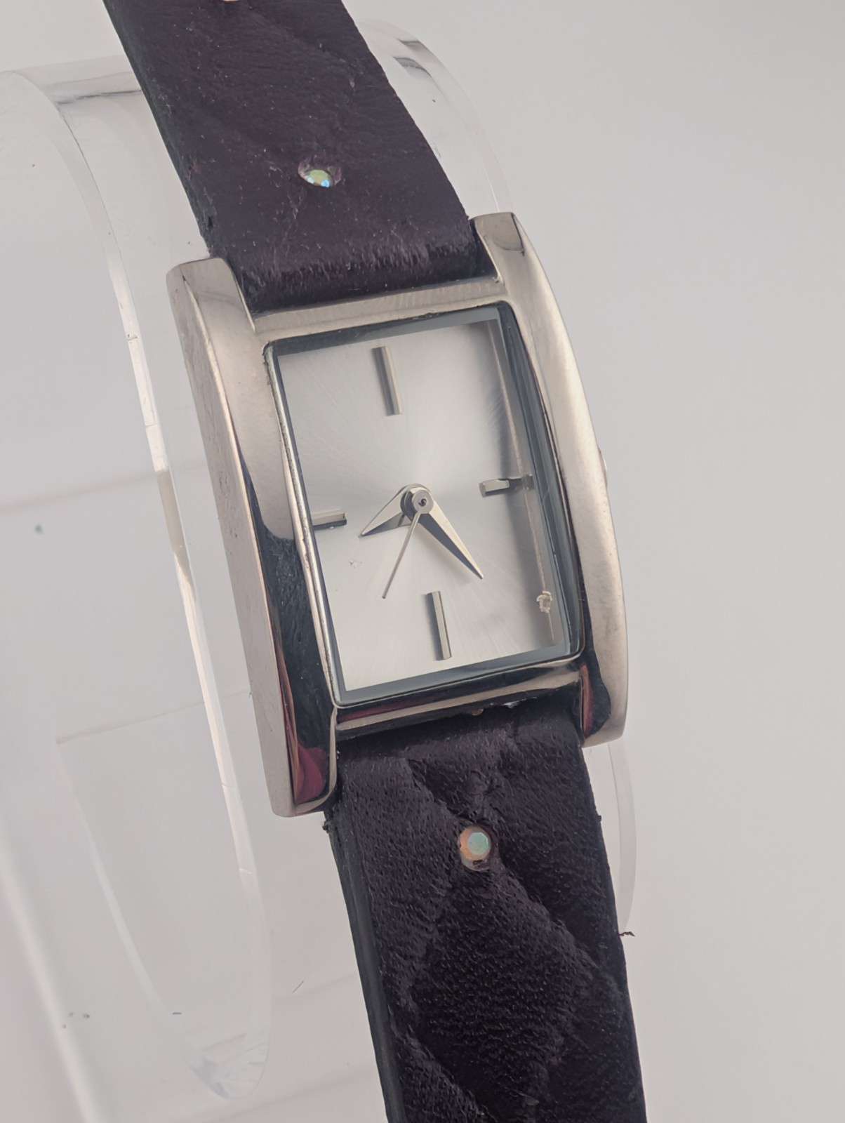 Xhilaration Watch Women 21mm Silver Case Purple Faux Leather Band- New Battery