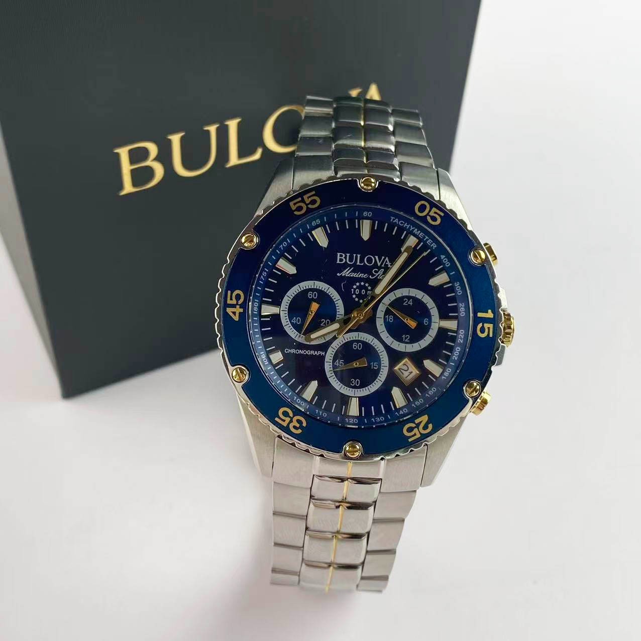 Bulova 98B400 Men’s Marine Star Chronograph Watch Blue Dial Men’s Quartz Watch