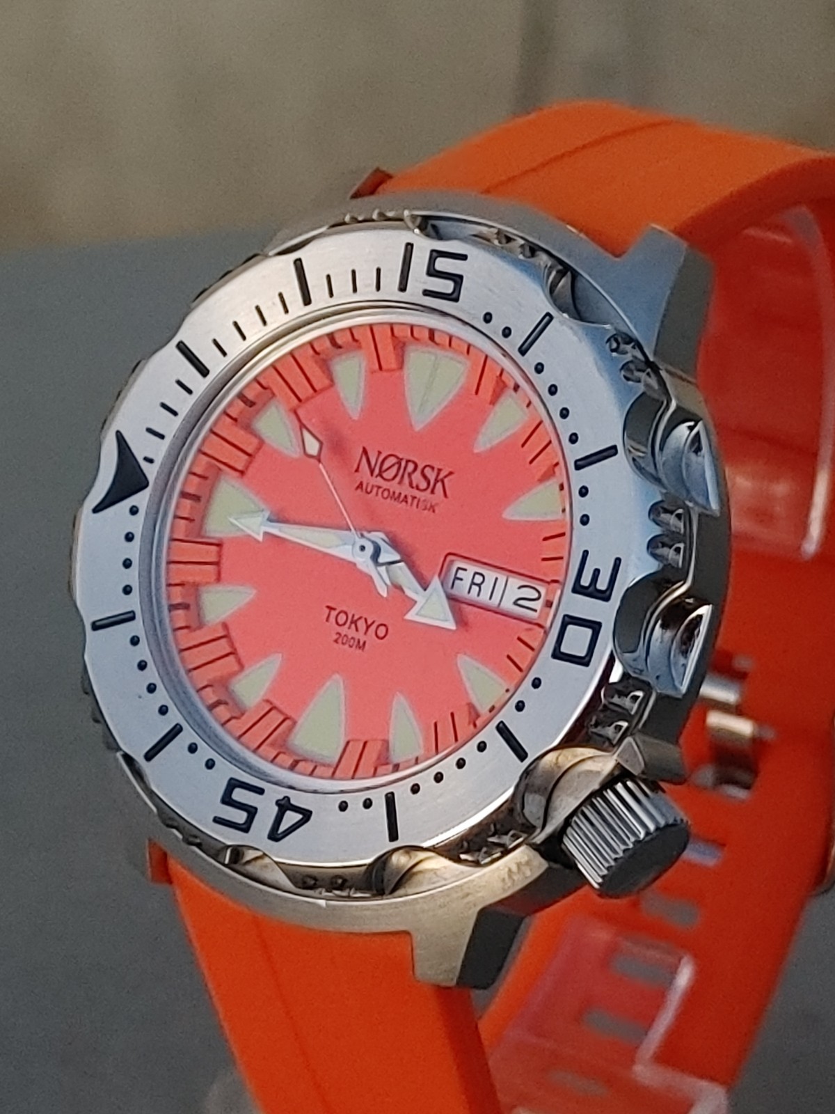 Automatic Sea Monster Watch, Norsk, Diver, Seiko NH36a movement Orange