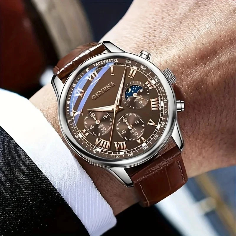 Leisure Business Male Watch Quartz Sports Casual PU Leather Men’s Relogio Watch