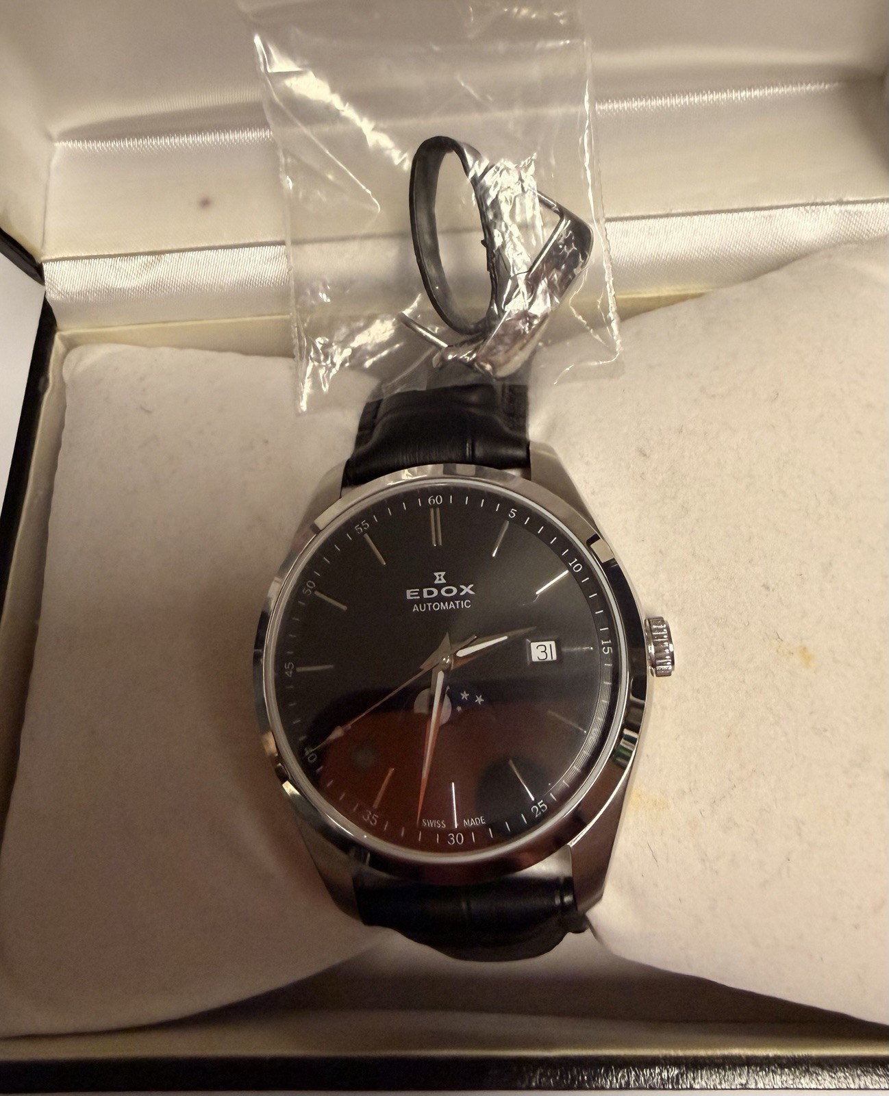 Edox Les Vauberts Moonphase 80505 3M NIM Swiss Automatic Watch Deployant Clasp
