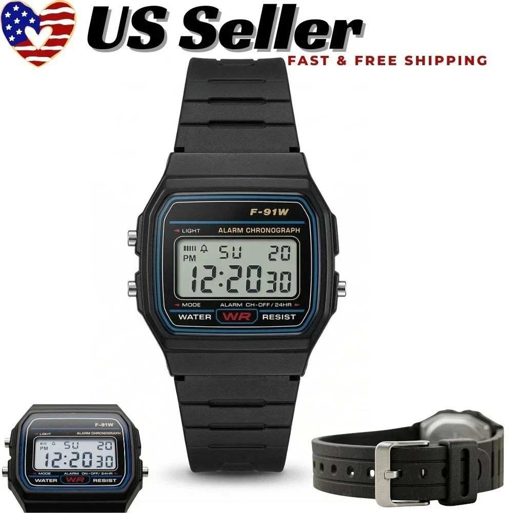 F91W Classic Digital Watch Resin Strap Stopwatch Chronograph Sport Men