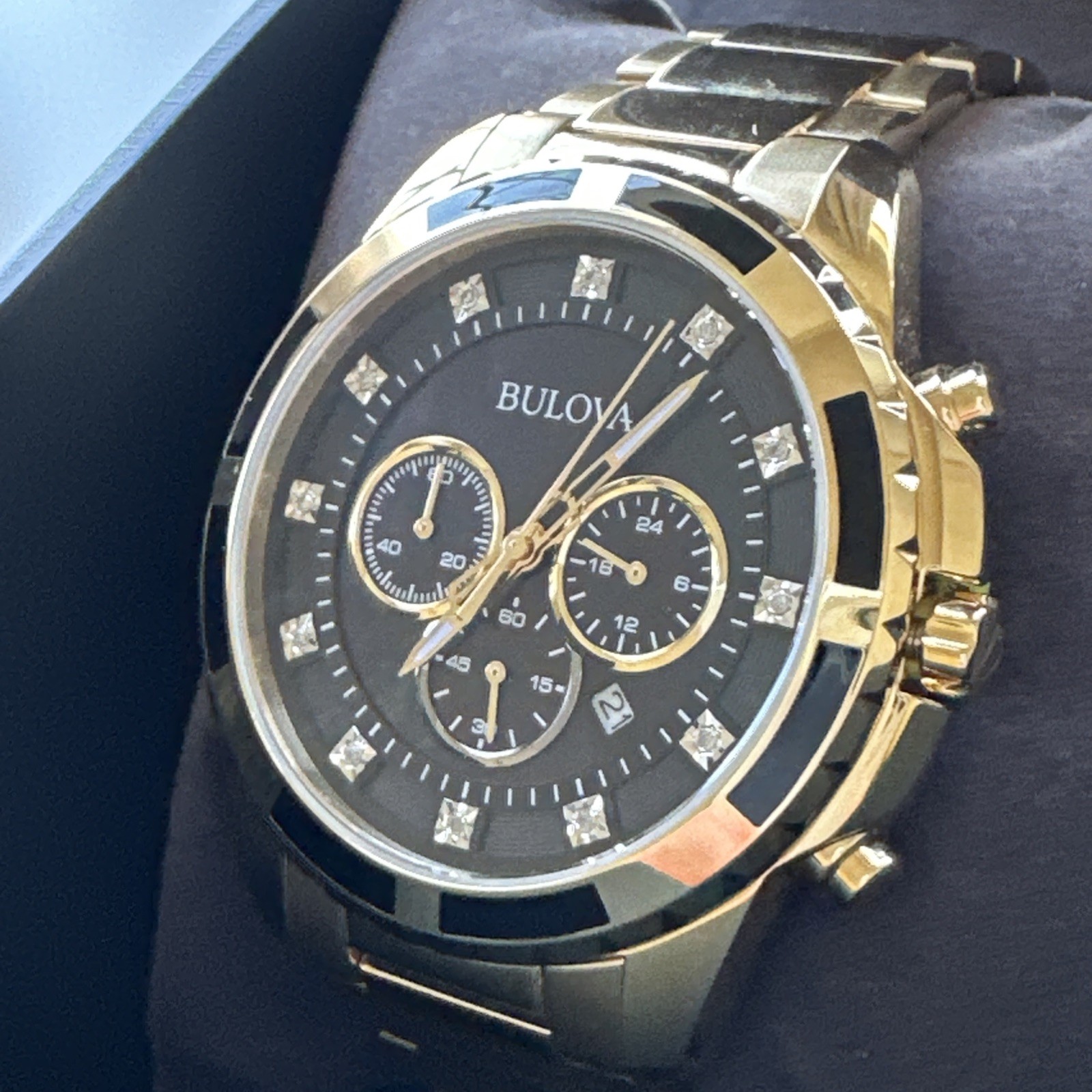 Bulova Diamond Men’s Gold Plated Stainless Steel Chronograph Quartz Watch 97D121