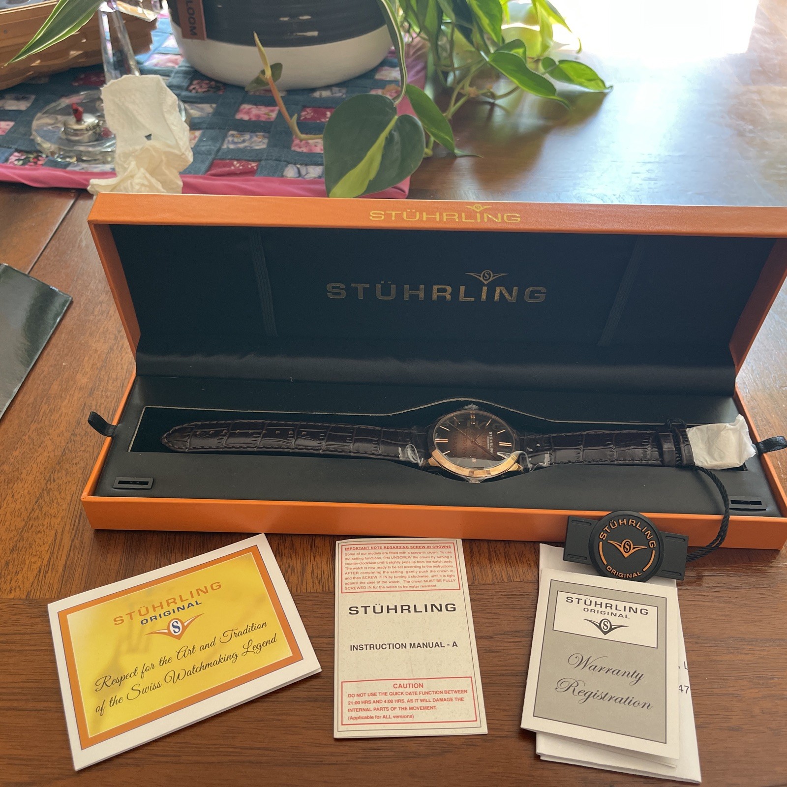 Men’s Stuhrling Swiss-Made 100m Diving Wrist Watch Rose Gold/Black , New in Box