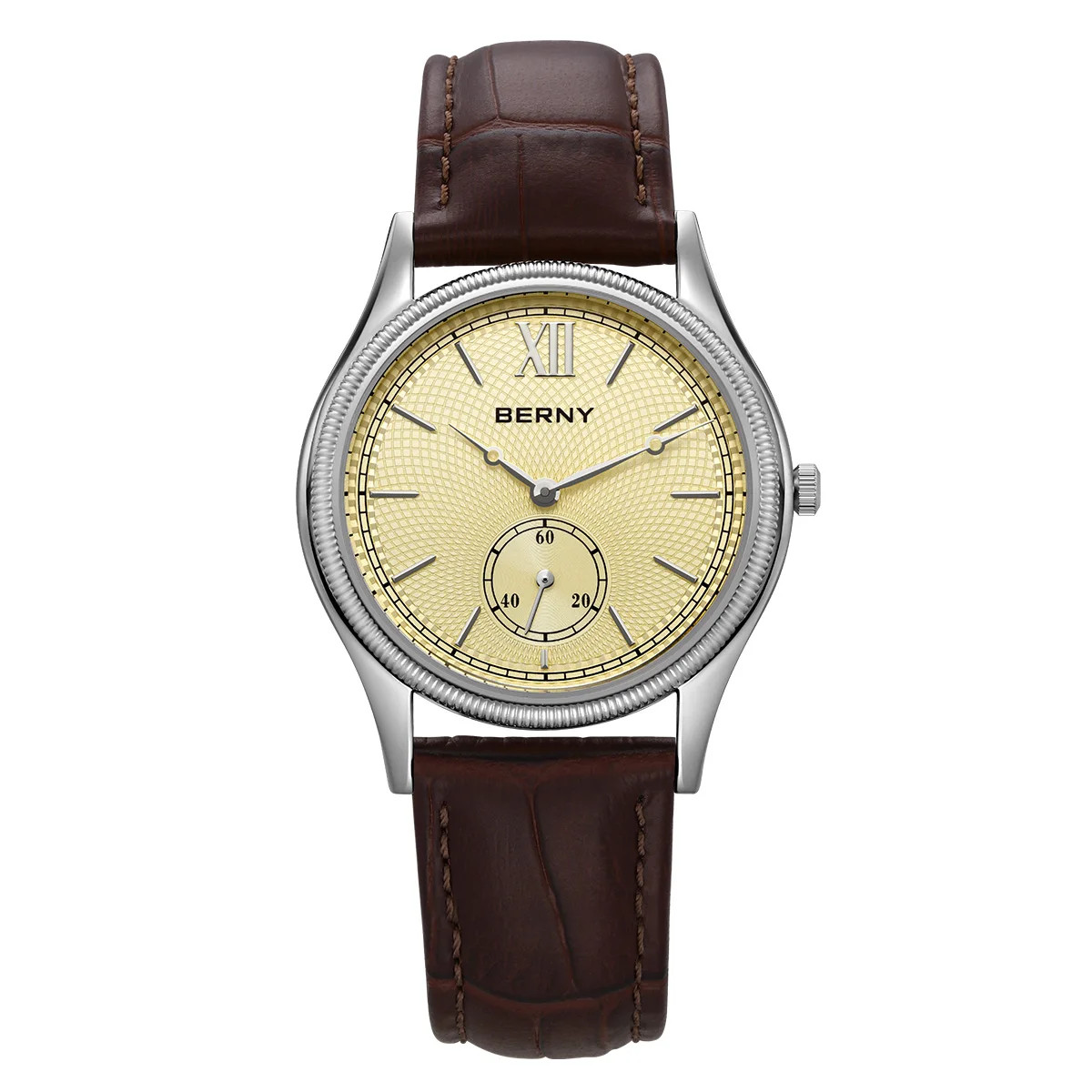 Berny Mens Ultra-Thin Quartz Dress Watch Leather Band Classic Elegant