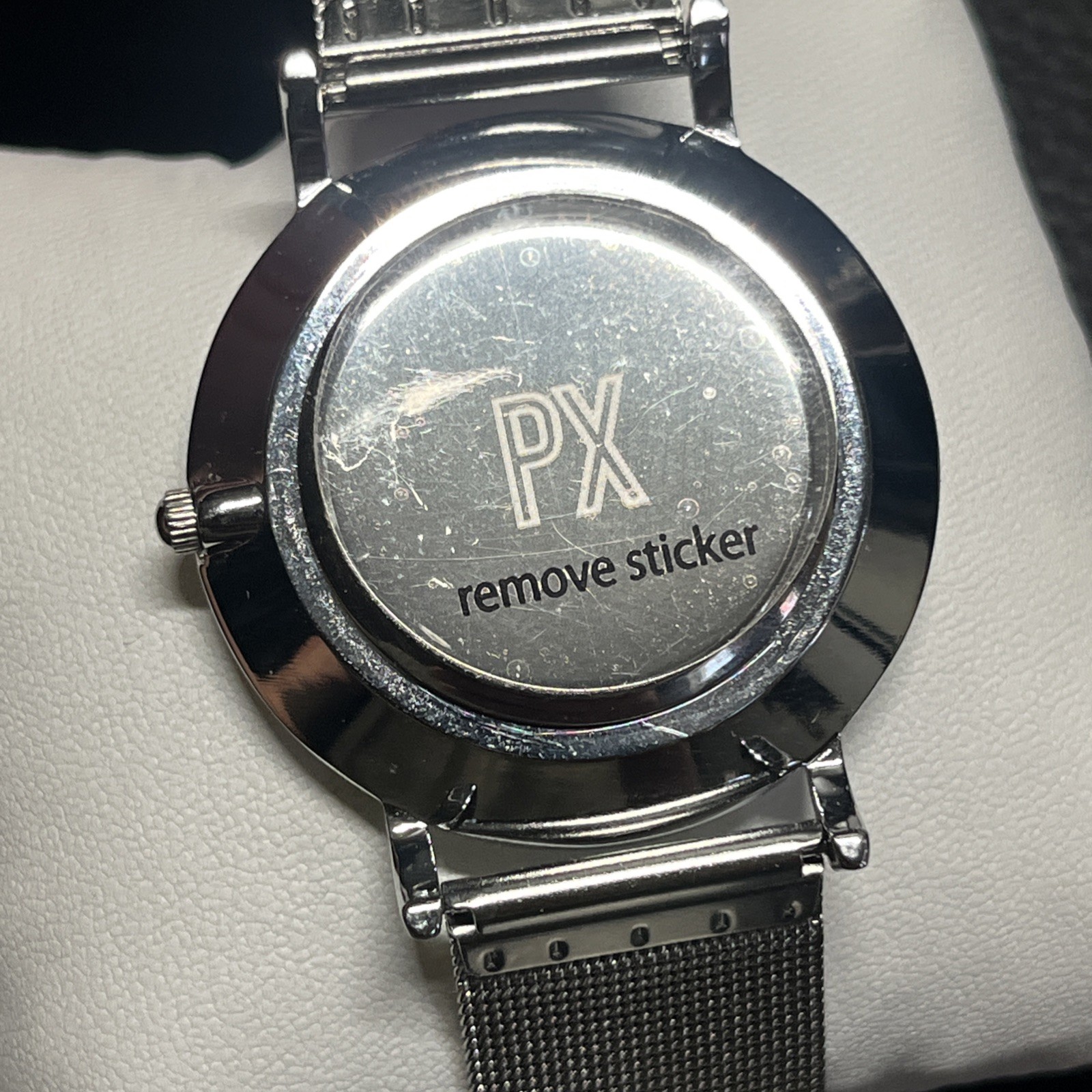 PX Premium Xpression White Dial Watch, Metal Mesh Band Stainless New Battery Box