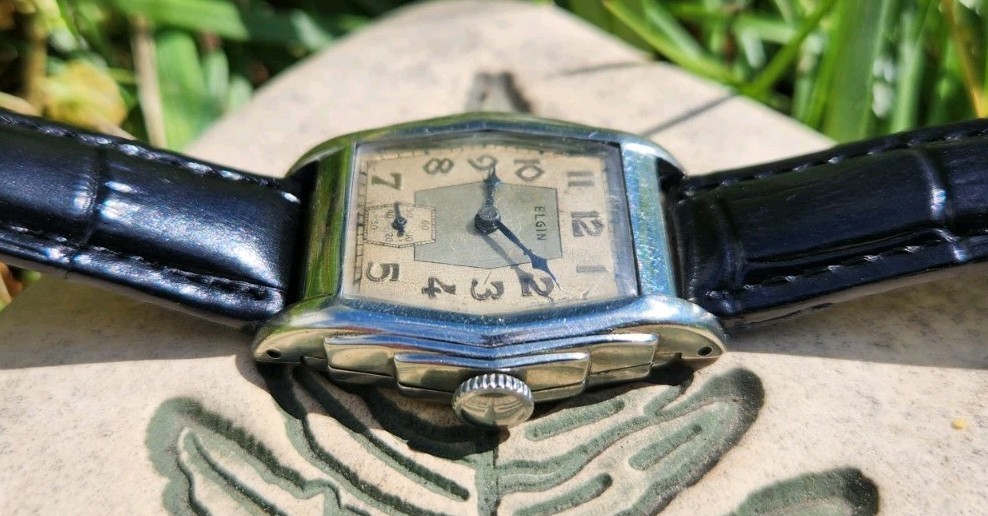 Vtg 1932 Elgin Model 1 Grade 487 Men’s 29mm Stepped Tank Watch Mechanical NICE!!