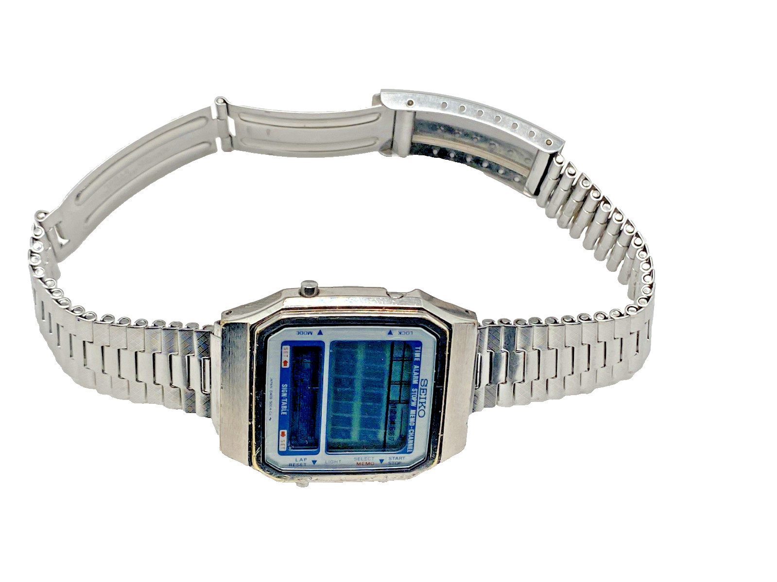 1985 Seiko Watch D409-5000 Sign Table Silver Digital LCD Not working Parts Only