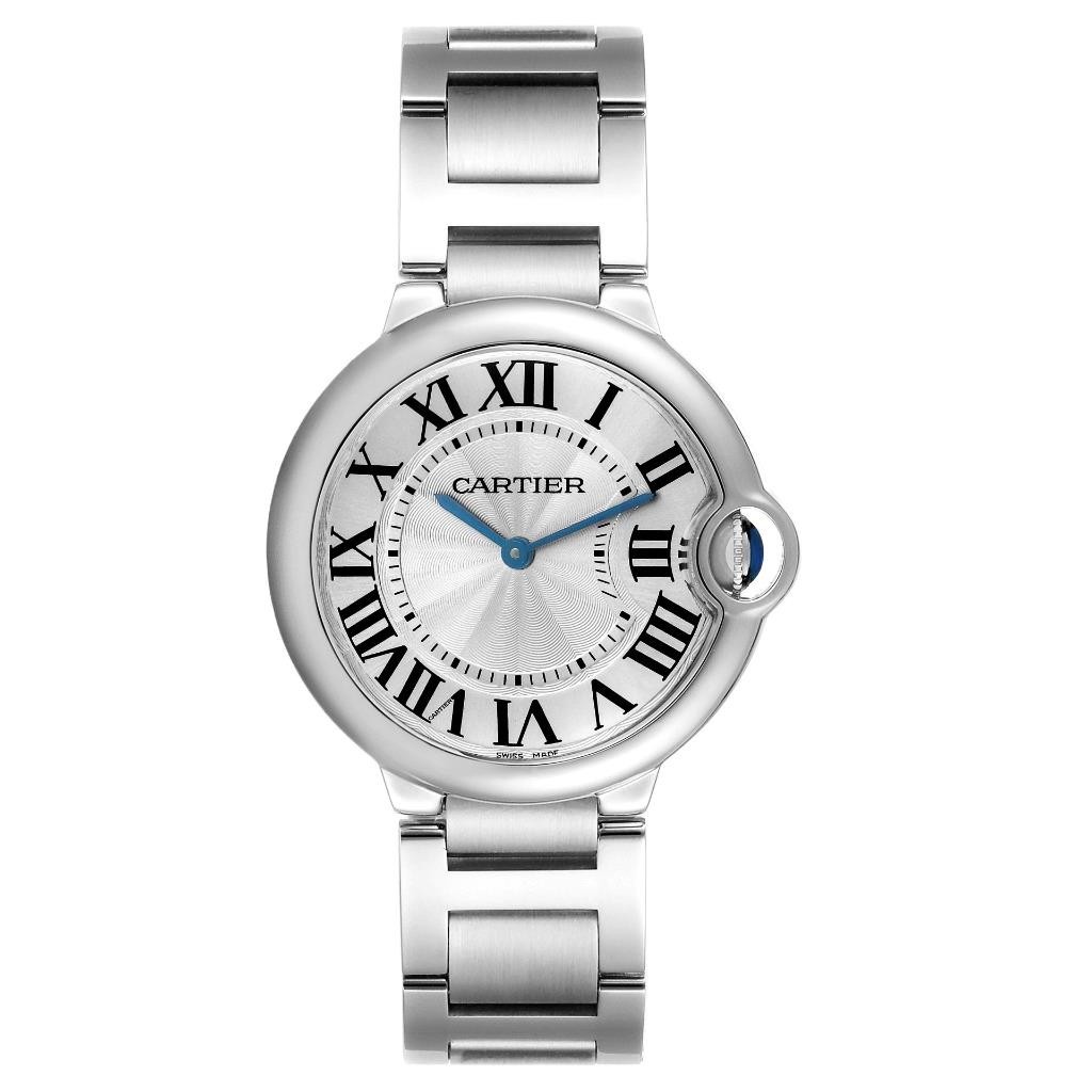 Cartier Ballon Bleu 36mm Silver Dial Steel Mens Watch W69011Z4
