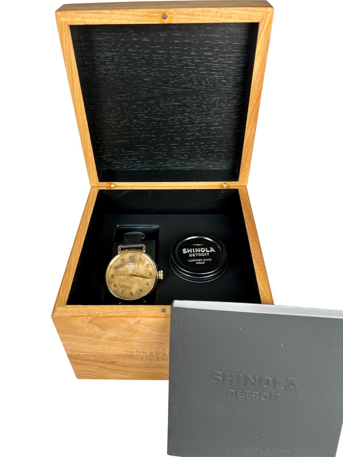 Shinola Birdy Petoskey Stone Women’s Watch Gold Tone Black Leather with Box