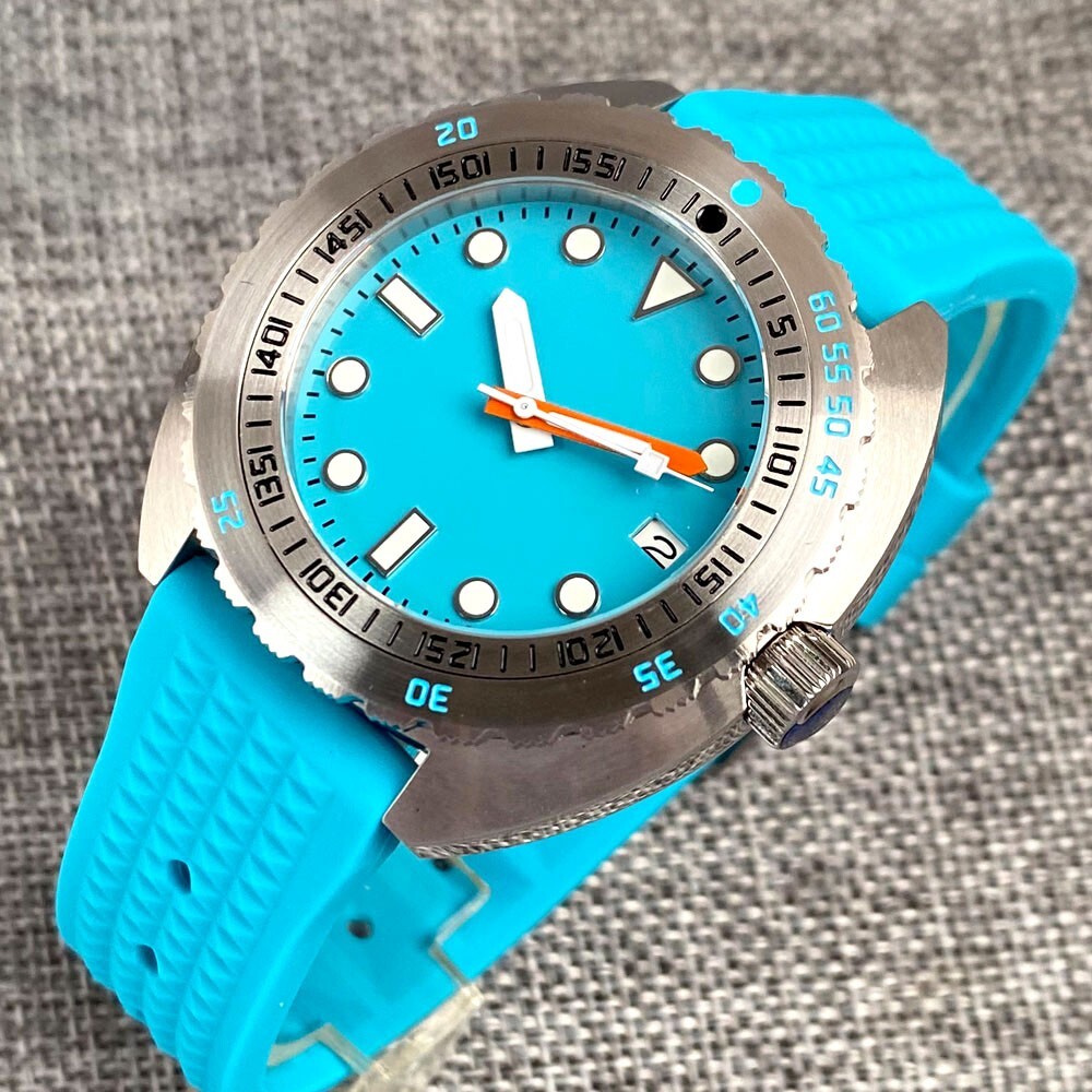 42mm Domed Sapphire Glass Men NH35A Automatic Watch 200M Diver Blue Sterile Dial