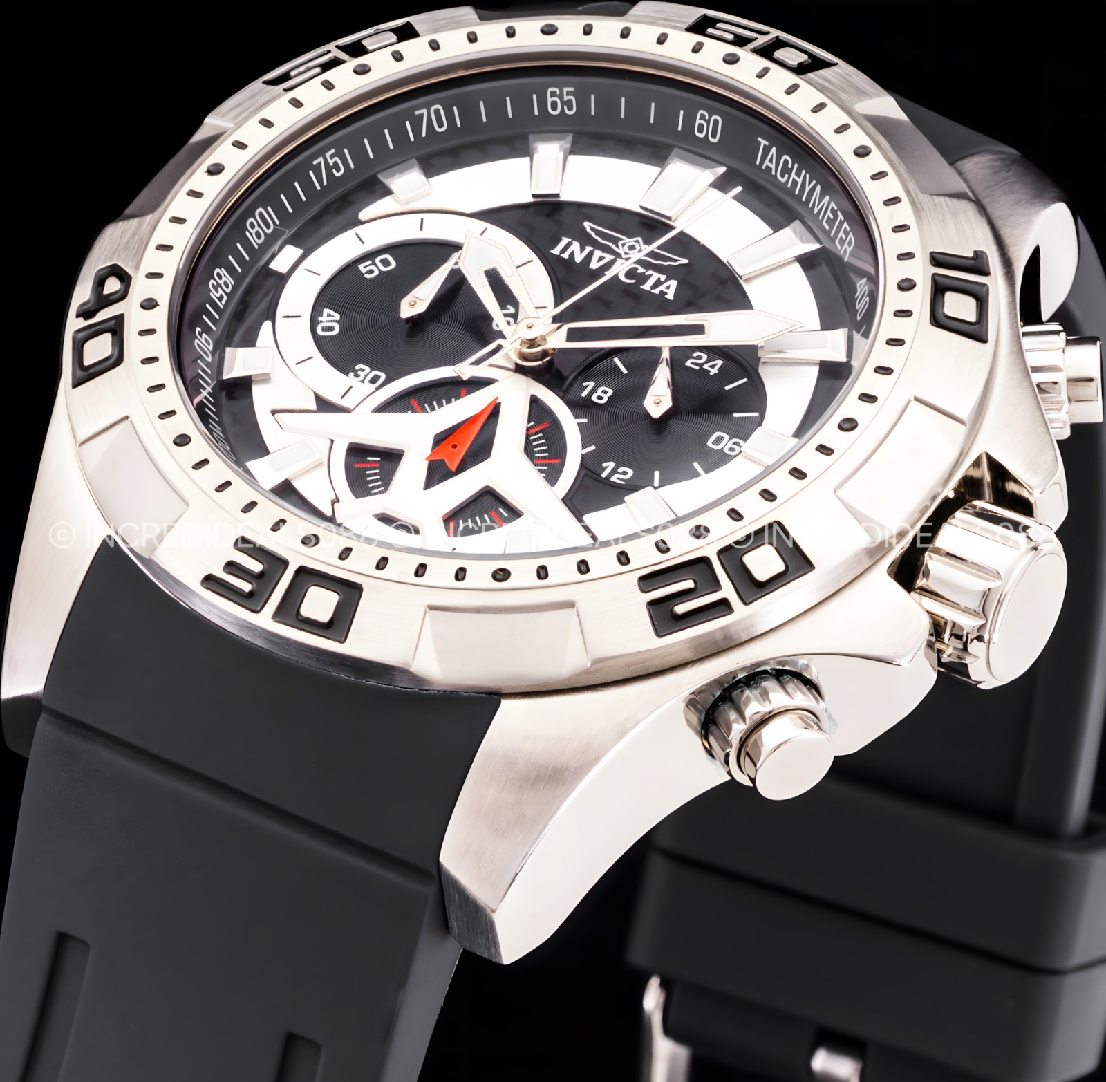 Invicta Mens AVIATOR Multi Function Black Carbon Fiber Dial Black Strap SS Watch