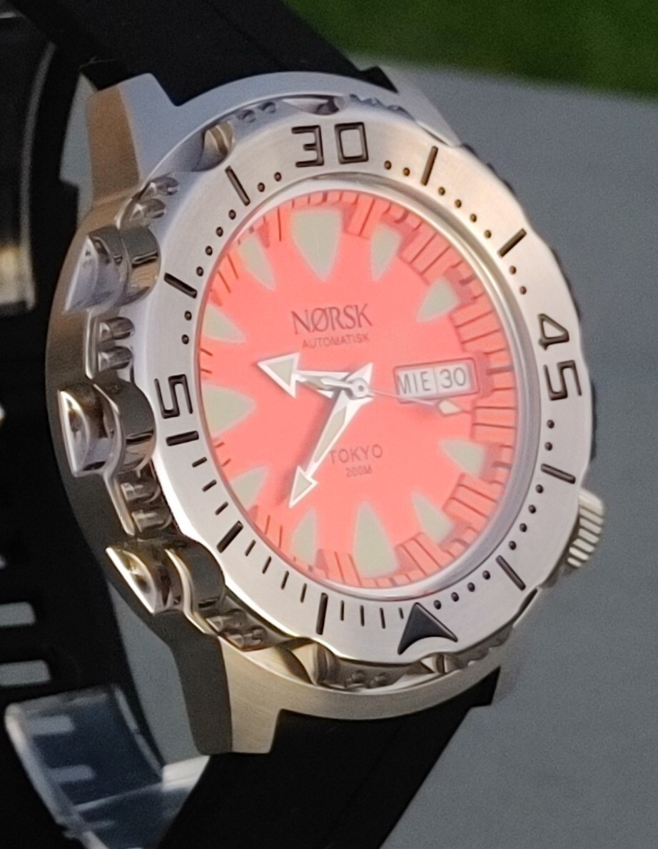 Automatic Sea Monster Watch, Norsk, Diver, Seiko NH36a movement Orange