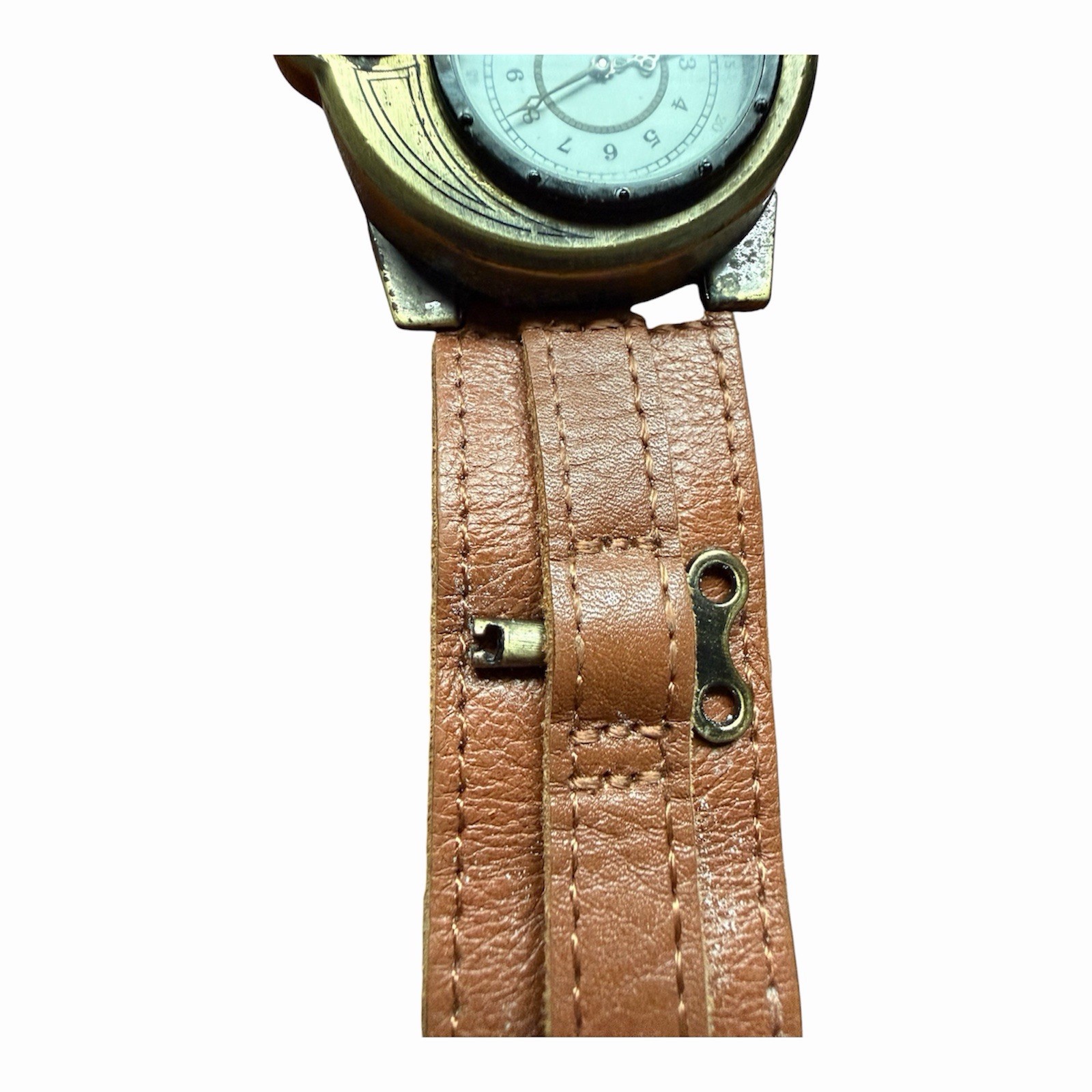 ThinkGeek Steampunk Tesla Analog Watch Leather Strap W/ Key Stainless Steel Case
