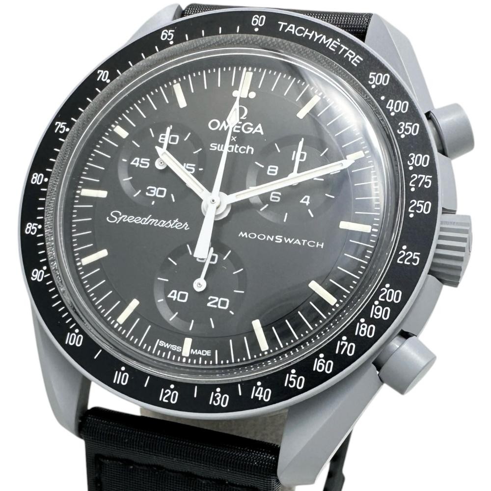 Swatch SO33M100 Mission to the Moon Wristwatch Bio Ceramic Black Dial