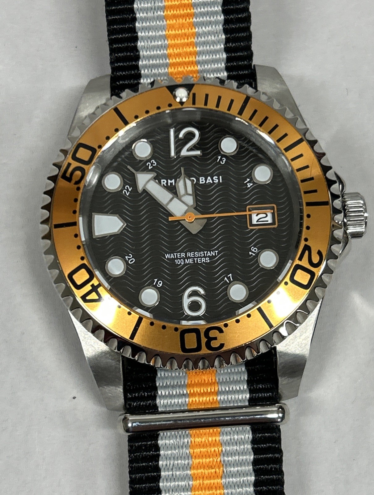 Armand Basi Rocket NH35 Automatic 100Meter WR Orange Bezel Black Dial Mens Watch