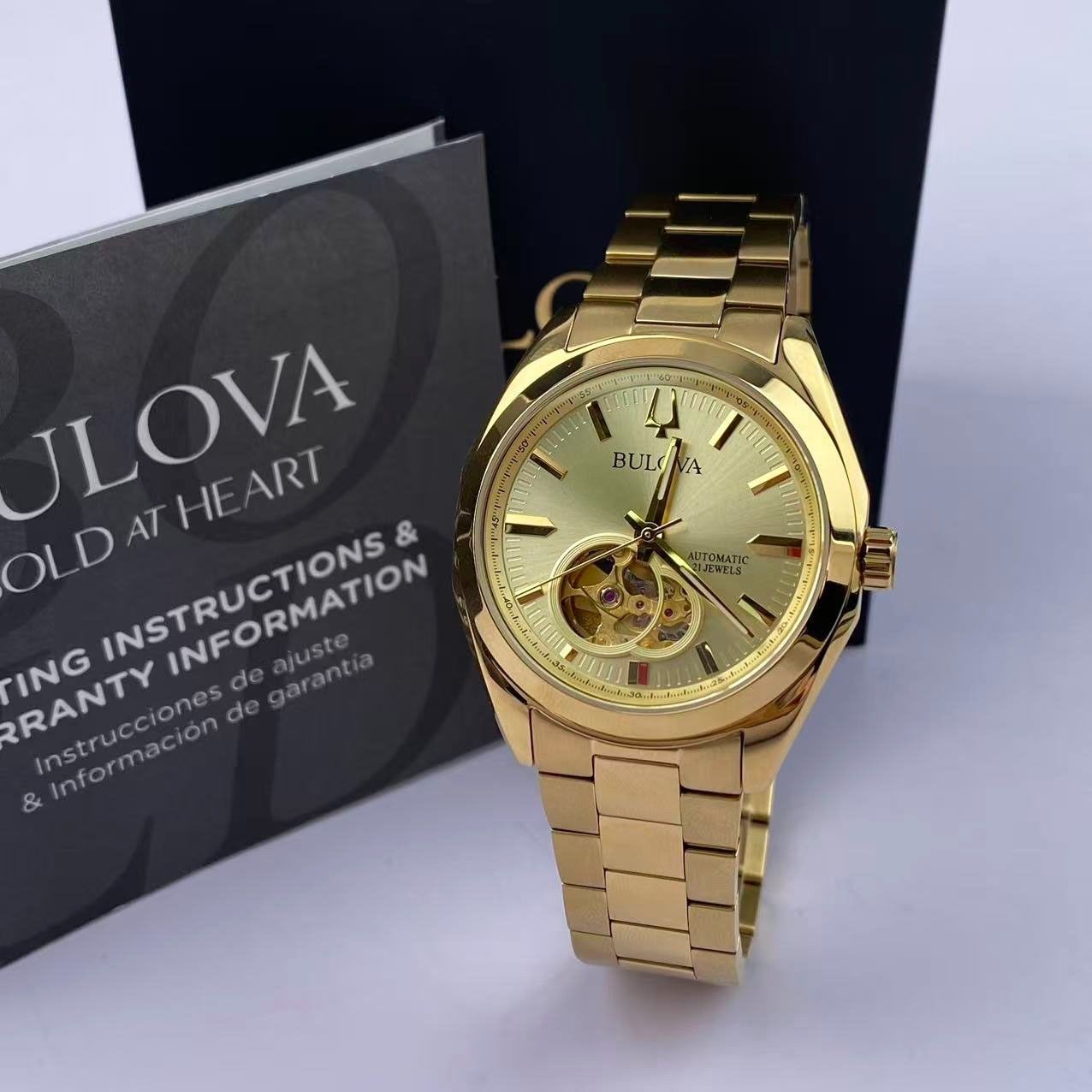 Bulova Surveyor Men’s Automatic Watch Gold Tone Dial Stainless Steel 39mm 97A182
